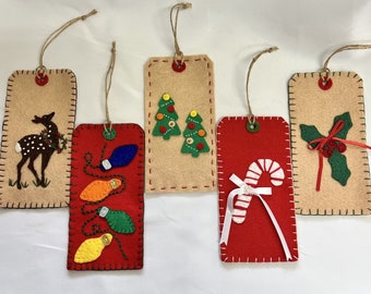 NeW WoOL FeLT CHRISTMAS TAGS All Inclusive Pre-Cut Ornament Kit, Embroidery Kit, Christmas Ornaments, Wool Felt Kit, Choose From 5 Designs