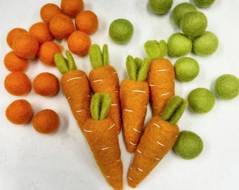 Felted 4" Carrot Shapes, PAIR of 10CM Carrot Shaped Felt Crafts, Felted Carrot Shapes, Bowl Fillers, Photo Props Pom Pom Garland, Felt Balls