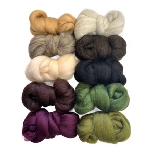 EARTH TONES Assorted Colors, Wool Roving, 5 ozs., 100% Wool Roving, Felting Soap, Spinning Fiber, Wool Roving Needle Felting Supplies