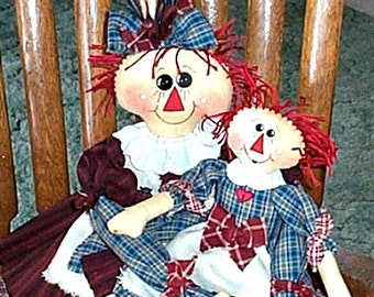 PDF-PATROON, Raggedy Doll patroon, twee pop patronen, doek pop patroon, decor van het huis, Rag Doll patronen, naaipatronen, grote zus