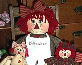 DIGITAL Rag Doll Pattern, Primitive Doll Pattern, Cloth Doll Pattern, Raggedy Instant Pattern, The Dollmaker with Dolls & Accessories