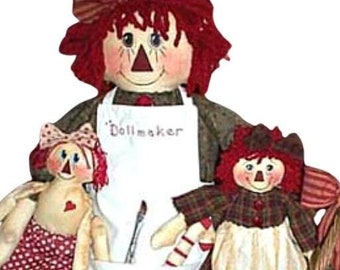 DIGITAL Rag Doll Pattern, Primitive Doll Pattern, Cloth Doll Pattern, Raggedy Instant Pattern, The Dollmaker with Dolls & Accessories