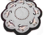 CHEERFUL CHICKADEES Candle Mat Kit, Penny Rug, Wool Applique Felt Kit, Chickadees Candle Mat Prim Wool Felt Kit, Merino Wool Candle Mat Kit