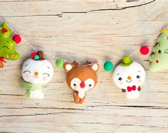 CLEARANCE DIY KIT Wool Felt Ornament Wool Felt Ornament Kit Diy Garland, Ornament Kit, Garland Kit, Wool Applique Kit, Deer Snowman Tree