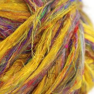 CAROUSEL  SARI Silk 2 ozs., Sari Silk,  Roving, Handmade Silk Roving, Spinning Fiber, Weaving Silk , Weaving, Craft Supplies Wool Art Blend