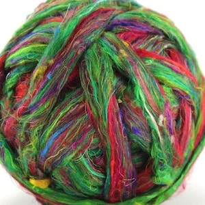 CARNIVAL SARI Silk 2 ozs., Sari Silk,  Roving, Handmade Silk Roving, Spinning Fiber, Weaving Silk , Weaving, Craft Supplies Wool Art Blend