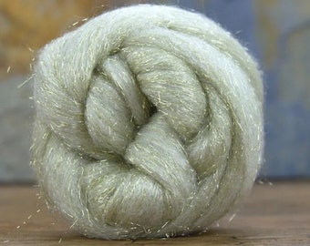 GLITTER WHITE GOLD Wool Blended Merino and Glitter Roving, Felting, Spinning, Weaving, Blended Roving, Wool Roving, Felting Supplies, Art