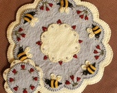 Bee My Honey Bee Candle Mat Kit, Penny Rug Kit, Wool Felt Kit, Prim Wool Felt Kit, Merino Wool Candle Mat Kit, Bee Candle Mat Applique Kit