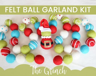 THE GRINCH Garland Kit, Christmas Felt Ball Garland, Felt Ball Garland Kit, DIY Christmas Garland, Felt Ball Kit, Felt Pom Garland Kit