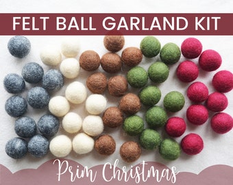 Prim Christmas Garland Kit, Felt Ball Garland Kit, Pom Pom Garland, Felt Pom Garland, Felt Pom Kit, DIY Felt Ball Garland, Garland, Decor