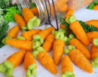 Felted Mini Carrot Shapes PAIR of 5CM Carrot Shaped Felt Craft, Felted Carrot Shapes, Bowl Fillers, Photo Props, Pom Pom Garland, Felt Balls