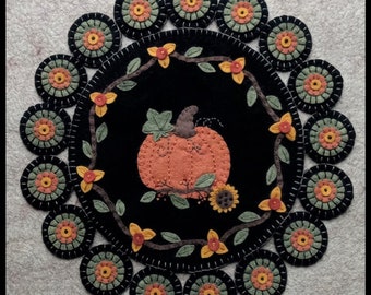 OCTOBER'S GIFT, Wool Applique Kit, Wool Embroidery Kit, Fall Pumpkin Kit, Penny Rug Kit, Candle Mat Kit, Autumn Kit, Fall Home, Halloween