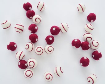 2.5 CM Dots & Swirls Garnet Felt Balls, Pom Pom Garland, Wool Felt Beads, Garland, Felted Balls, Felt Ball Garland, Bulk Felt Balls