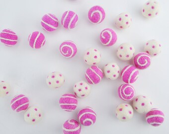 2.5 CM Dots & Swirls Dark Pink Felt Balls, Pom Pom Garland, Wool Felt Beads, Garland, Felted Balls, Felt Ball Garland, Bulk Felt Balls