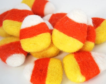 Halloween Felted Candy Corn, Pom Pom Garland PAIR of Colorful Felted Novelty Shapes, Halloween, 1.75 X 1.5" Felt Crafts, Fall Home