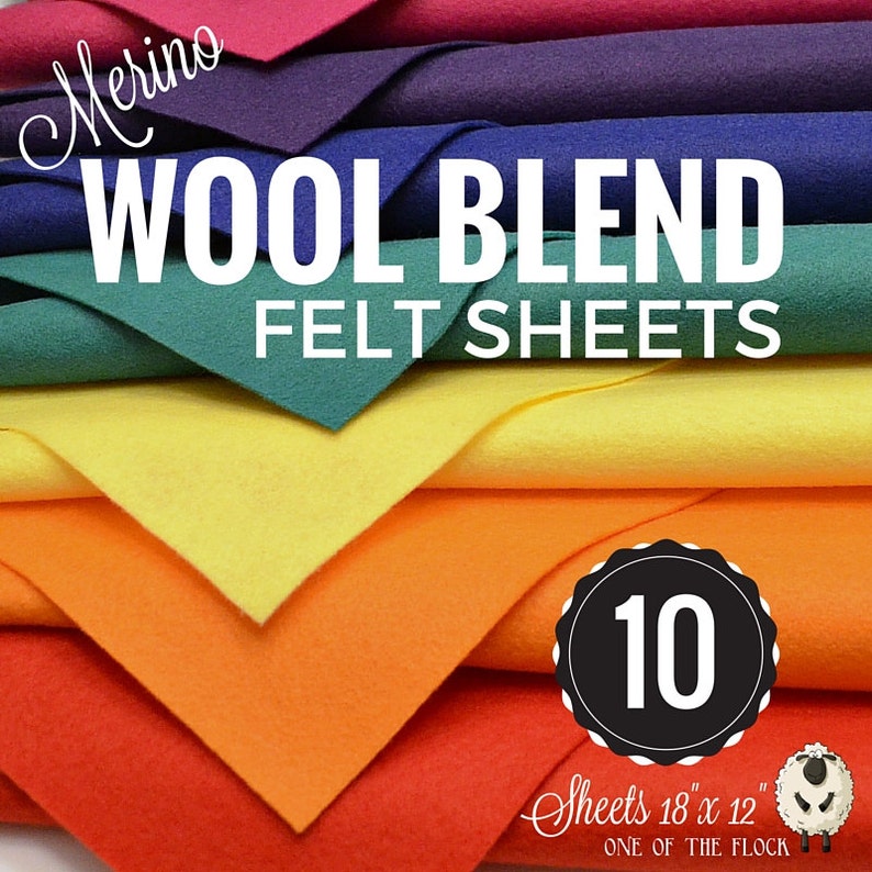 CHOOSE 10 or 20 , Wool Felt Sheets, Wool Felt , Merino Wool Felt, Wool Blend Felt, Felt Fabric, Craft Felt Sheets Colors Bundle, DIY Kits image 2