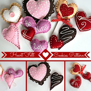 PDF PATTERN, Wool Felt, Cookies, Felt Food Patterns, Sewing Pattern, Embroidery Pattern, Wool Felt Applique Heart Cookie Pattern, Home Decor