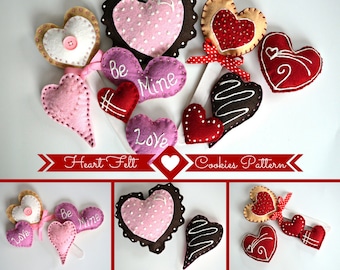 PDF PATTERN, Wool Felt, Cookies, Felt Food Patterns, Sewing Pattern, Embroidery Pattern, Wool Felt Applique Heart Cookie Pattern, Home Decor