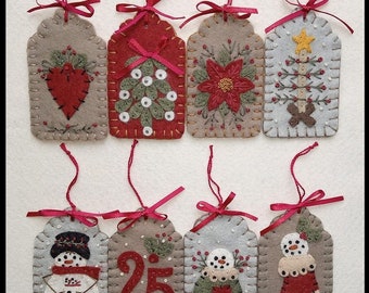 CHRISTMAS TAGS All Inclusive Ornament Kit, Tags Wool Felt Kit, Home Decor, Diy Gifts, Christmas Ornaments, Embroidery Kit, 8 Ornaments