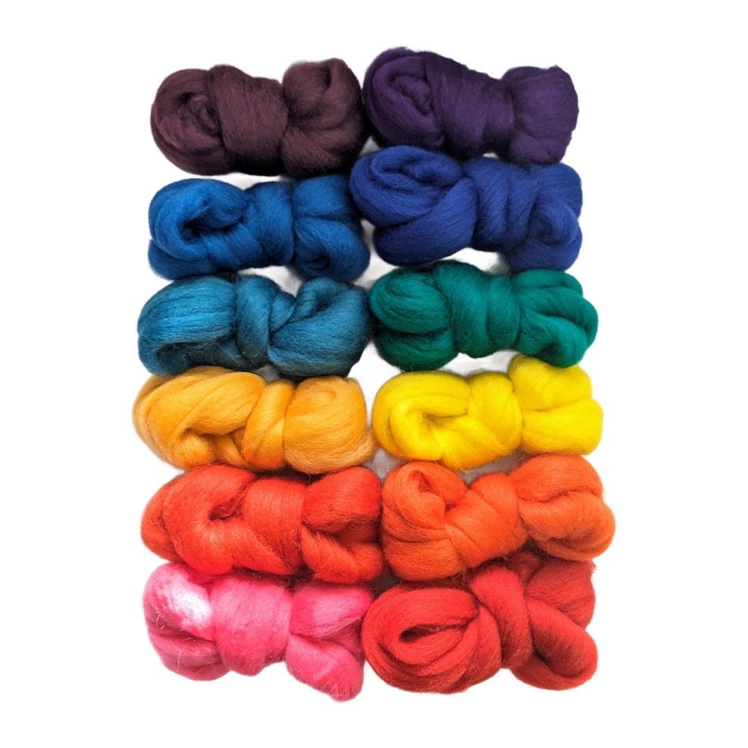 RAINBOW Color Range, Wool Roving, 6 Ozs. Pack, Wool Roving for Felting ...
