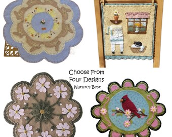 CLEARANCE PATTERNS Choose From Four Designs PAPER Patterns, Prim Candle Mats, Primitive Patterns, Wool Felt Applique, Craft Supplies