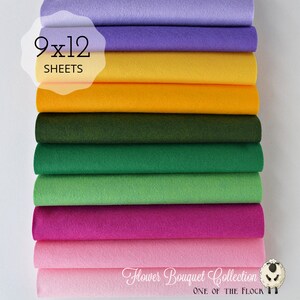 Draps en feutre de laine de couleurs assorties, collection de feutres BOUQUET DE FLEURS, feutre de mélange de laine, tissu en feutre de laine, lots de tissus en feutre, lots de feutre de laine
