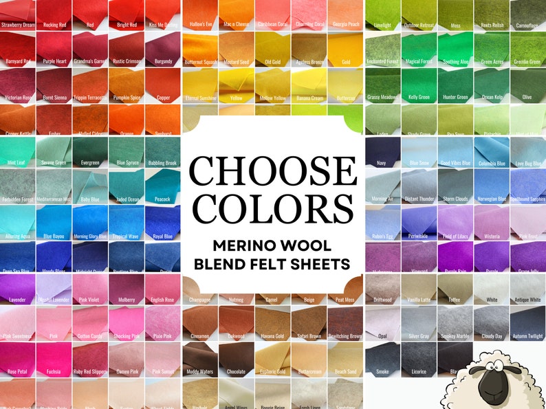 CHOOSE 5 or 10, Wool Felt Sheets, Wool Felt , Merino Wool Felt, Wool Blend Felt, Wool Felt Fabric, Craft Felt Sheets Colors Bundle, DIY Kits image 1
