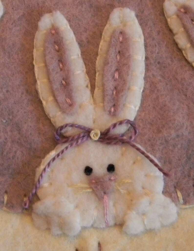 PEEKABOO BUNNIES Spring Bunnies Candle Mat Embroidery Kit, Penny Rug Kit, Bunny Wool Applique Felt Kit, Wool Felt Kit, Merino Candle Mat Kit image 8