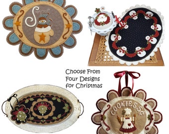 CLEARANCE PATTERNS Choose From Four Designs PAPER Patterns, Prim Candle Mats, Primitive Patterns, Wool Felt Applique, Craft Supplies