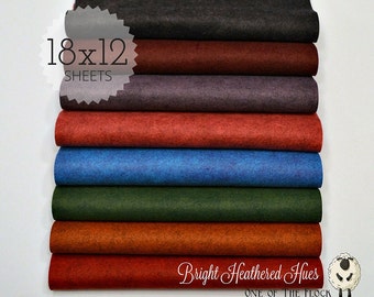 BRIGHT HEATHERED HUES, Wool Blend Felt, Wool Felt Sheets, Wool Felt Fabric, Felt Fabric Bundle, Wool Felt Bundles, Felt Collections