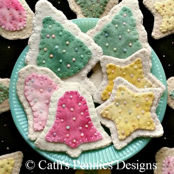 Adorno completo de 10 GALLETAS DE AZÚCAR, kit de bordado, adornos navideños, kit de fieltro de lana, manualidades navideñas con fieltro de lana, crea diez adornos