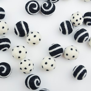 2.5 CM Dots & Swirls Black Felt Balls, Pom Pom Garland, Wool Felt Beads, Garland, Felted Balls, Felt Ball Garland, Bulk Felt Balls