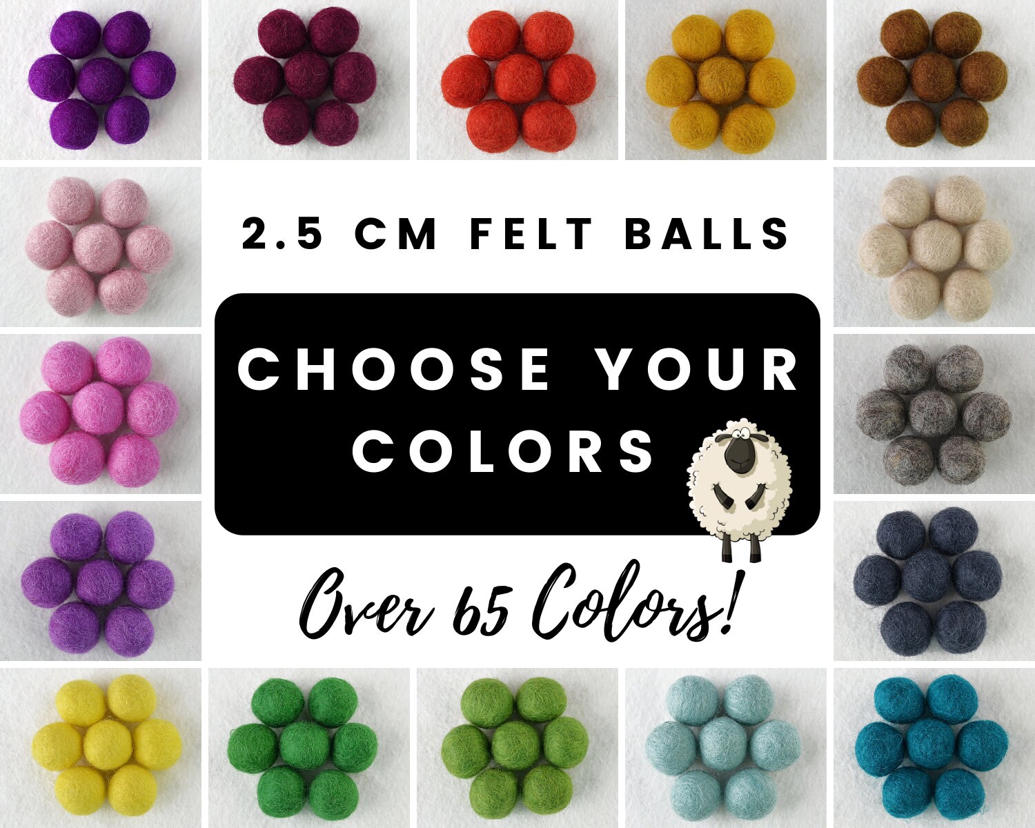 1 Cm Felt Balls, Felted Wool Balls, Handmade Wool Felt Balls, Pom Pom Balls  CHOOSE YOUR OWN Colors of Felt Balls 
