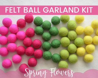 Spring Flowers Garland Kit, Felt Ball Garland Kit, Pom Pom Garland, Felt Pom Garland, Felt Pom Kit, DIY Felt Ball Garland, Garland, Decor