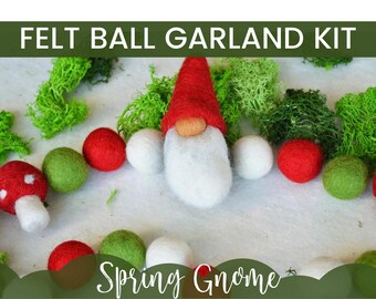 Spring Gnome & Mushroom Garland Kit, Spring Felt Ball Garland Felt Ball Garland Kit, DIY Spring Garland, Felt Ball Kit, Felt Pom Garland Kit