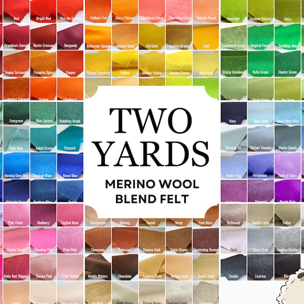 TWO YARDS of Wool Blend Felt || Felt, Felt Yardage, Merino Felt by the Yard, Wool Blend Felt, Wool Felt Fabric, Wool Felt, Craft Felt Shop