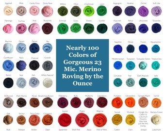 100% Merino Wool Roving, In 94 Colors by the Oz. , 23 Mic, Spinning Fiber, Combed Top, Weaving Fiber, Needle Felting Fiber, 3D Fiber Art