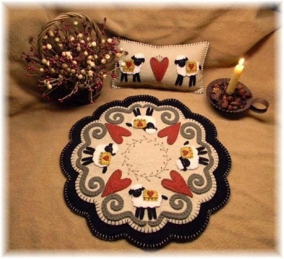 I LOVE EWE Candle Mat Kit, Felt Craft Kit, Wool Applique