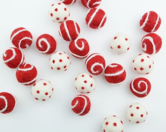 2.5 CM Dots & Swirls Red Felt Balls, Pom Pom Garland, Wool Felt Beads, Garland, Felted Balls, Felt Ball Garland, Bulk Felt Balls