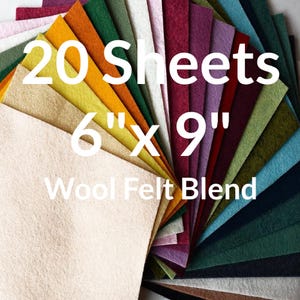 20 Pieces Merino Wool Blend Felt Fabric Sheets: Variety Pack, 6x9 Inch