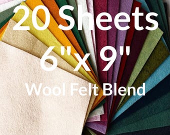 20 Pieces Merino Wool Blend Felt Fabric Sheets: Variety Pack, 6x9 Inch