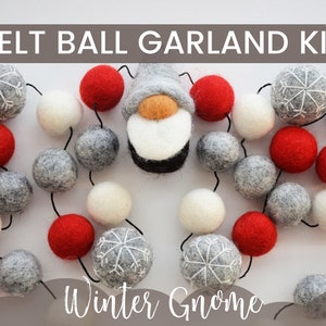 Winter Gnome Garland Kit, Christmas Garland, Felt Ball Garland Kit, DIY Christmas Garland, Pom Pom Garland, Felt Pom Garland Kit, Home Decor image 1