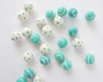 2.5 CM Dots & Swirls Aquamarine Felt Balls, Pom Pom Garland, Wool Felt Beads, Garland, Felted Balls, Felt Ball Garland, Bulk Felt Balls