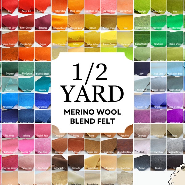 HALF YARD of Wool Blend Felt || Felt, Felt Yardage, Merino Felt by the Half Yard, Wool Blend Felt, Wool Felt Fabric, Wool Felt, Felt Shop