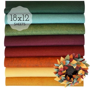 Green Felt Collection - 12 Sheets of Green Wool Blend Felt - Felt Bundle -  30% Wool Blend Felt - Choose the size - Soft Craft Felt