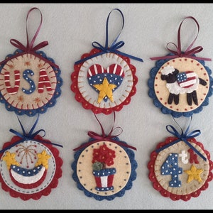 STARS n STRIPES All Inclusive Ornament Kit, Wool Felt Applique, Spring Summer, DIY Gifts, Ornaments, Embroidery Kit, 6 DeSIgNS, Home Decor