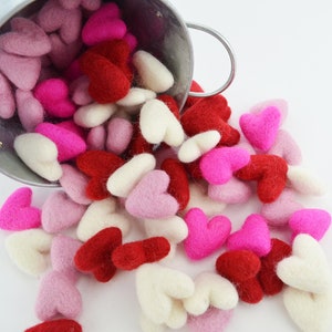 10, 20 or 40 Count 3 CM Felted Hearts, Felt Heart Shapes, Valentines Day, Felt Hearts, Pom Pom Garland, Wool Heart Beads, Heart Bowl Fillers