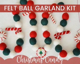 Christmas Garland, CANDY Garland Kit, Christmas Felt Ball Garland, Pom Pom Garland, DIY Christmas Garland, Felt Ball Kit, Felt Pom Garland