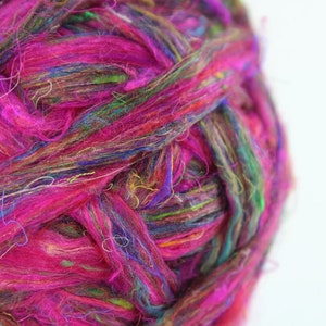 Fireworks Sari Silk Roving, Handmade Fiber Art Blend (2 oz)