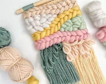 All Inclusive DIY WEAVER'S INSPIRATION Kit, Pastel Palette Weaving Kit, Weaving Tapestry, Diy Weaving Kit with Fibers and Frame